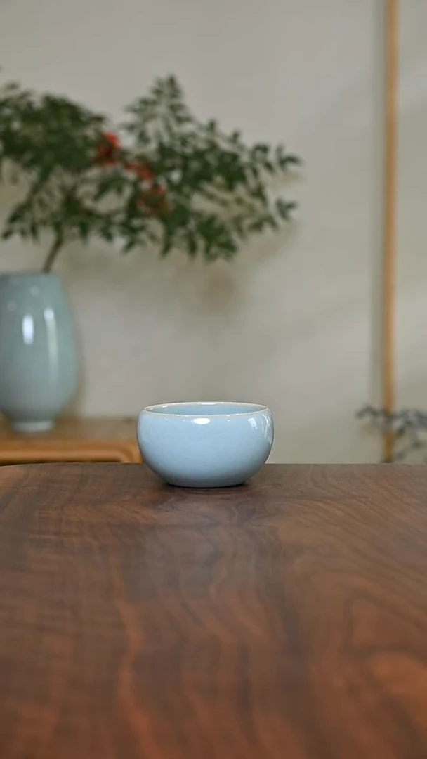 圆钵杯 天青 微瑕 朱法喜款