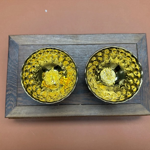 （双金色）雕刻双龙龙凤对杯 两只装 高端茶器 茶具 主人杯创意