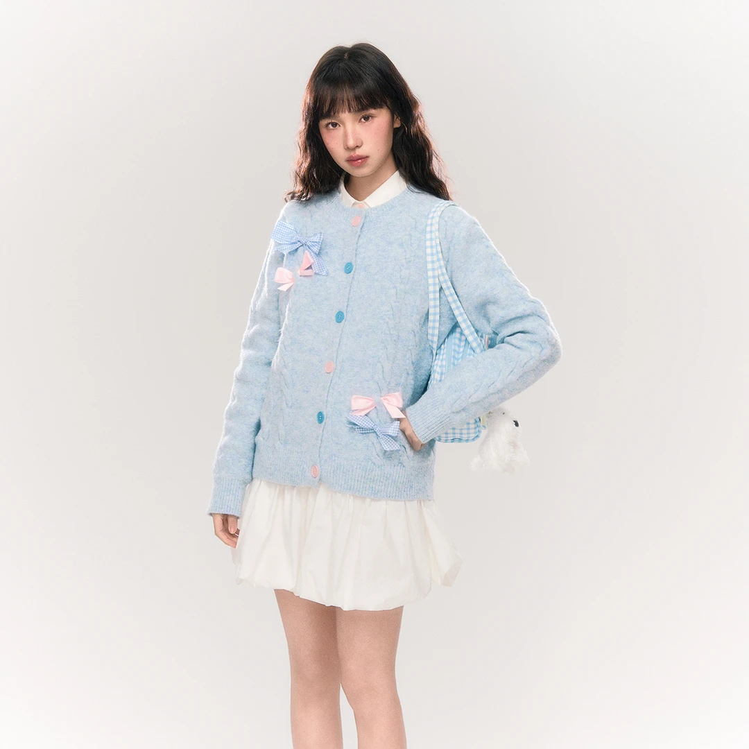 umoumo 乌蘑（原 ntot）彩扣针织衫蝴蝶结装饰毛衣开衫NOTMY25080