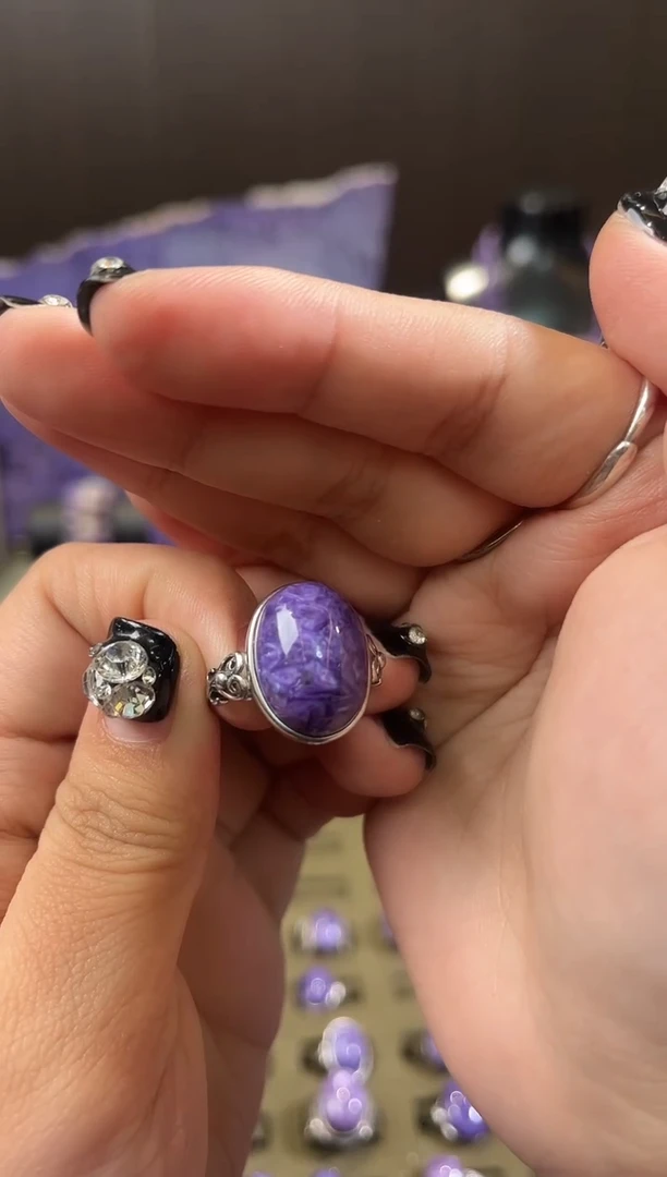 银S925镶嵌查罗石紫龙晶戒指紫龙晶戒指