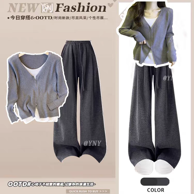 哺乳套装秋冬新款产后小个子辣妈针织假两件喂奶上衣遮肚休闲裤潮