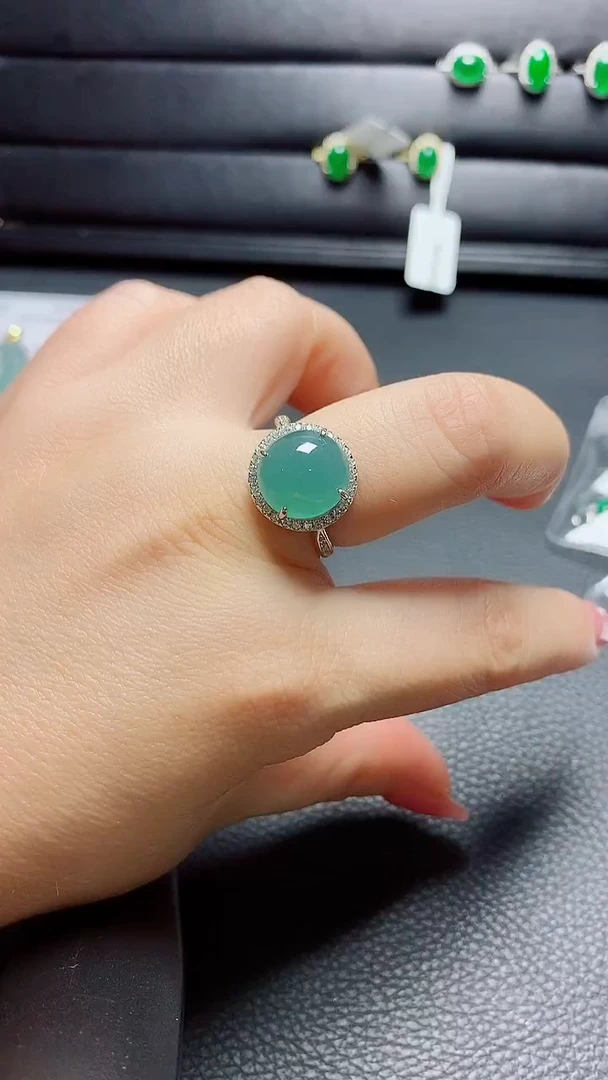 银S925镶嵌戒指翡翠天然翡翠A货s925银镶