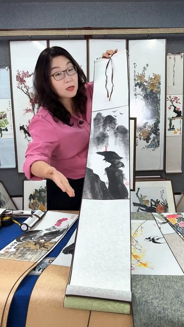 国画山水图 手绘卷轴20*125