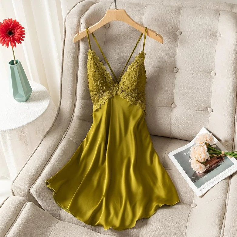 维多利亚夏季吊带冰丝睡衣女薄款睡裙高级感美背蕾丝女士家居服装