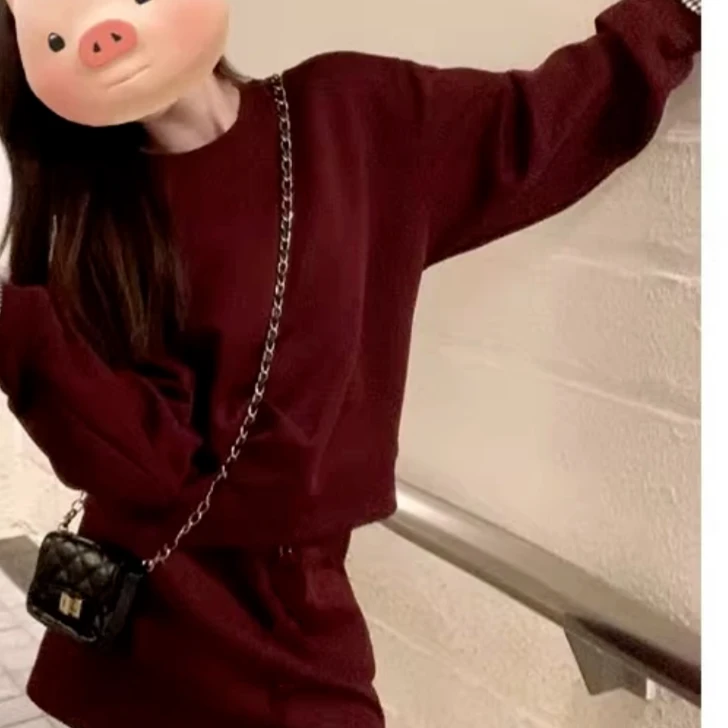 【新年战袍】过节氛围感红色卫衣短裙套装女显瘦洋气针织时尚休闲