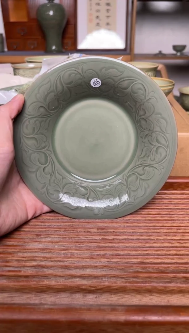 瓷器405耀州窑纯手工唐草纹壶承