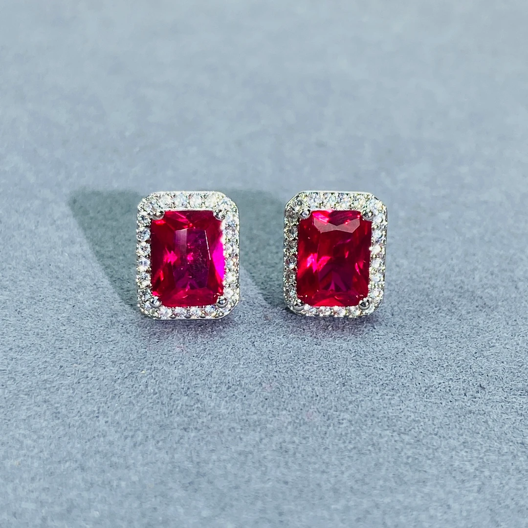 Luminora-培育红宝石鸽血红耳钉女豪镶气质高定L581