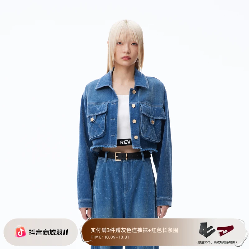 REVAN芮范新品复古菱格纹牛仔外套RN70109210