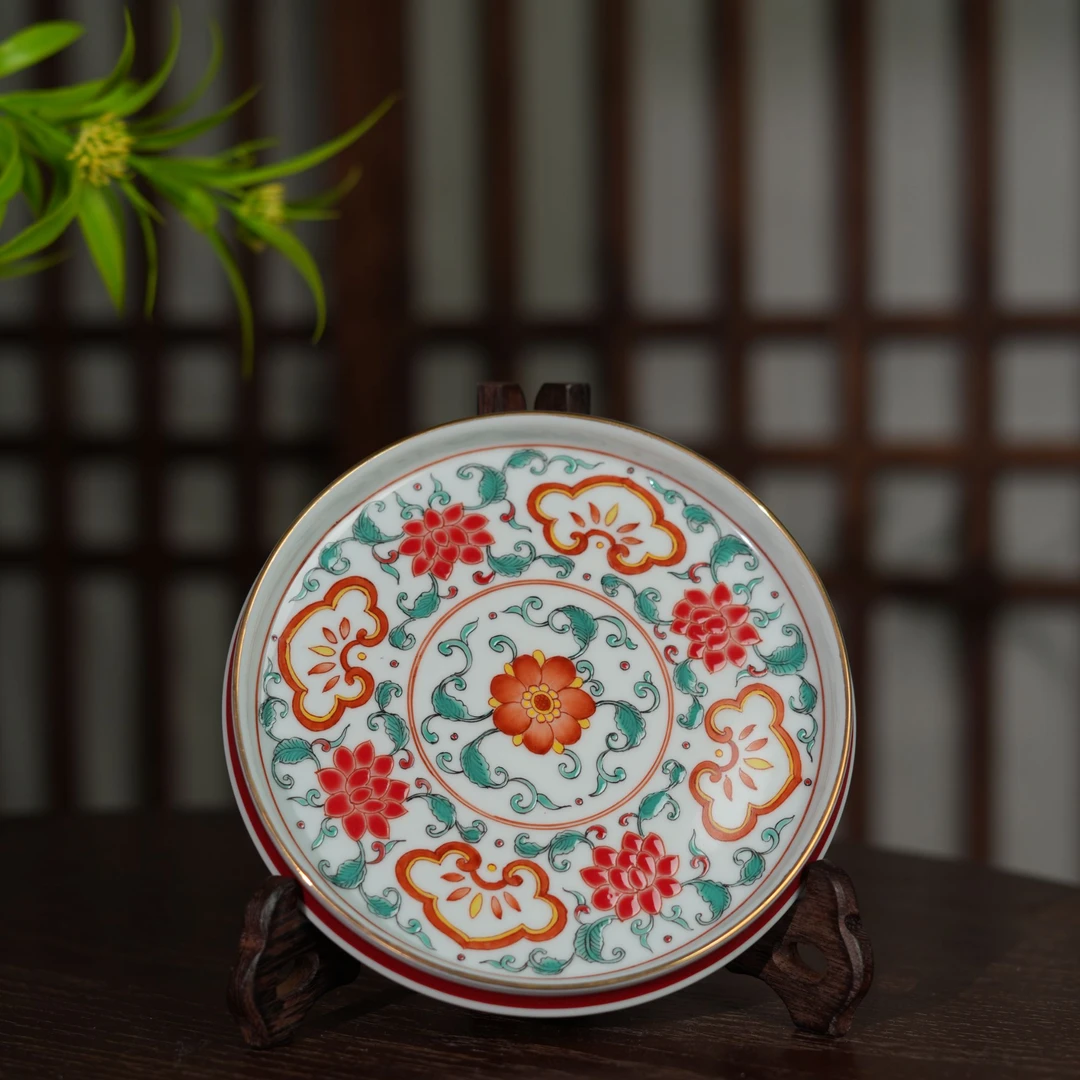 玲珑集红绿彩缠枝莲壶承茶具-14.5厘米LL493