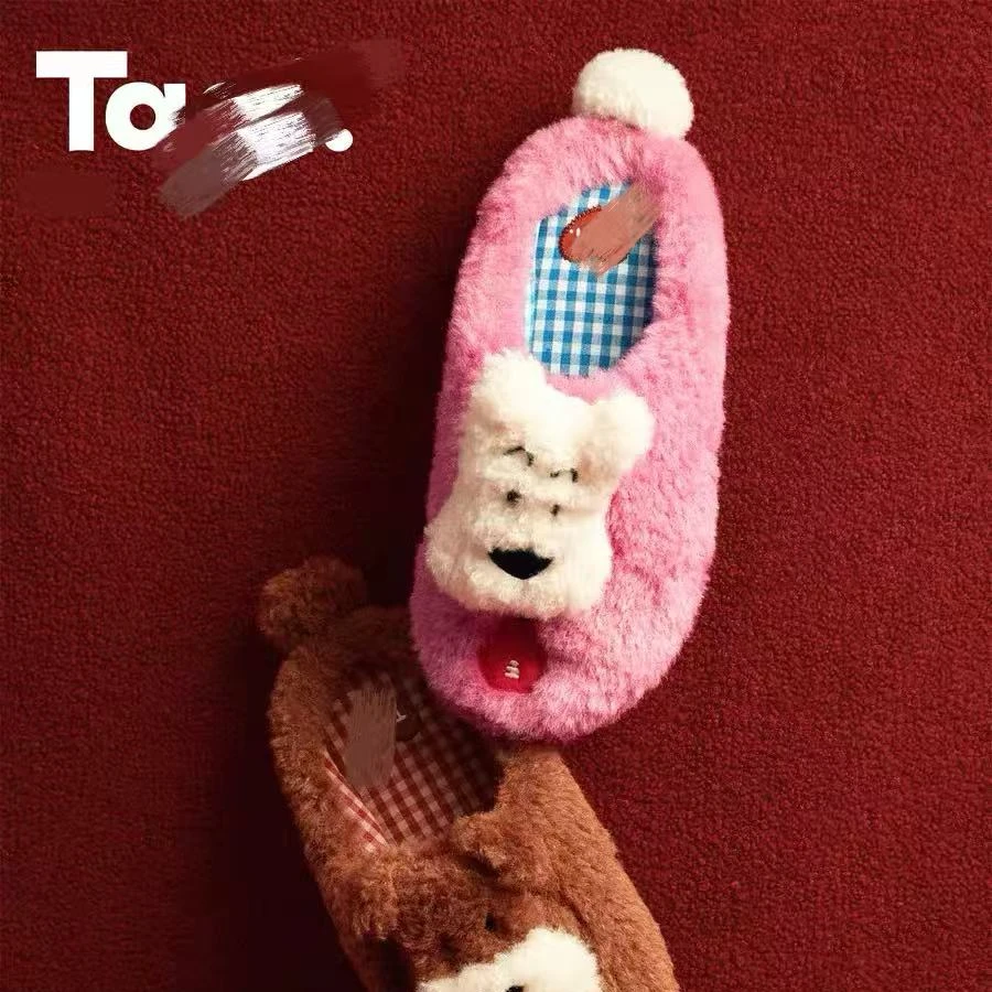 TG小狗棉拖-女棉冬季保暖秋冬毛绒可爱卡通小狗厚底女动漫感D6