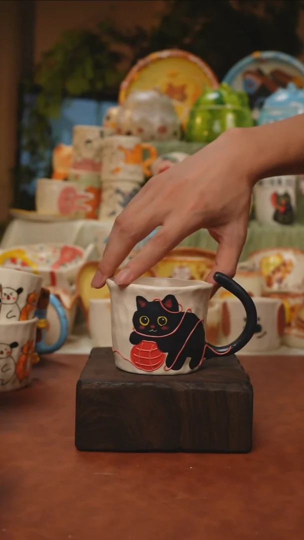 杯子景德镇一休瓷屋 小猫完绣球咖啡杯