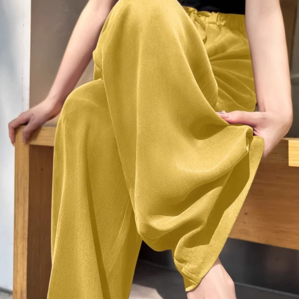 窄版阔腿裤夏天裤子女薄款直筒裤2025新款凉凉宽松铜氨丝休闲长裤