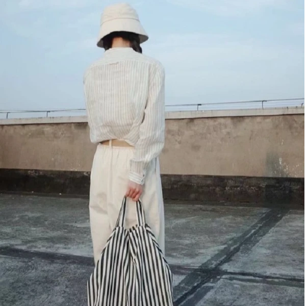 日单夏季100%高支亚麻立领衬衫色织条纹工艺衬衣防晒日系风SF9042