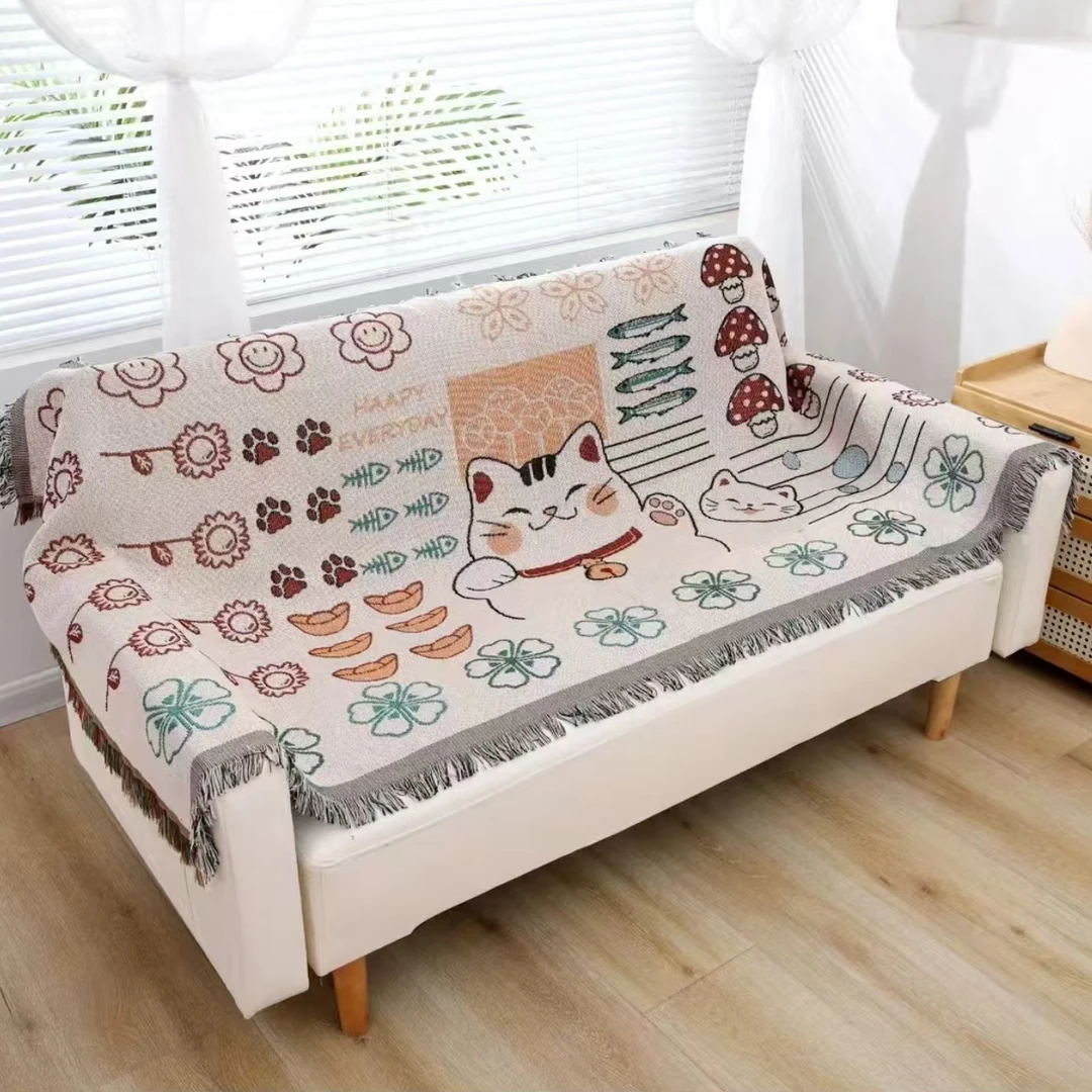 【温暖居家】沙发巾 90×240 柔软亲肤舒适透气-招财猫