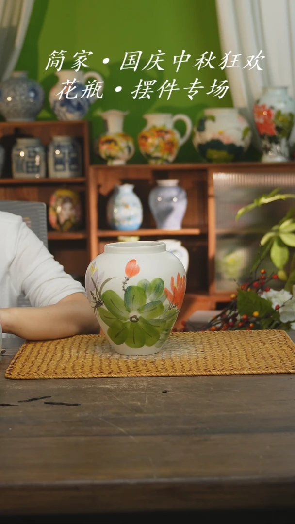 瓷片景德镇纯手工手绘花器摆件