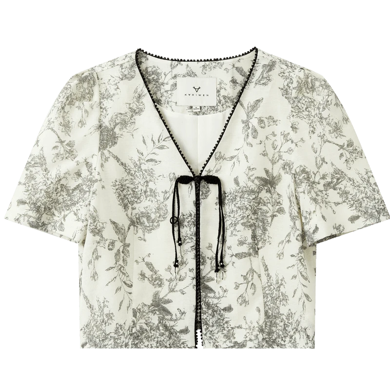 【直播专享】V领水墨画盘扣小衫D07CWS7085