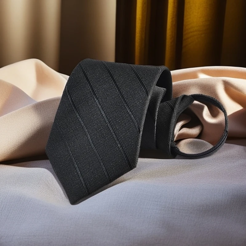 黑色拉链式领带男士正装条纹免打结懒人易拉得伴郎婚礼一拉高级感