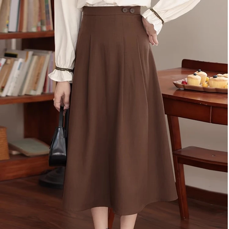 《朗姆红茶》秋季设计感百褶半身裙复古中长裙LXN31192