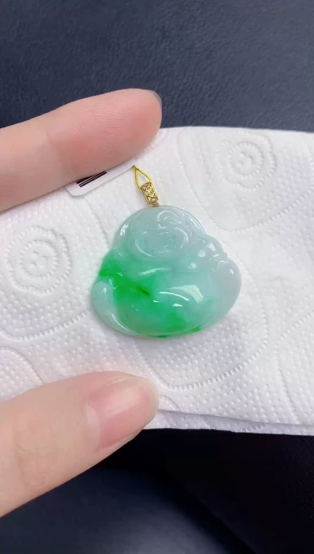 颈饰18K金镶嵌翡翠天然翡翠缅甸A货