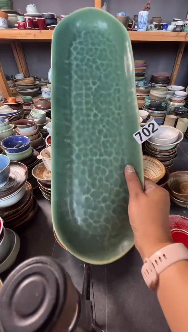瓷片听702 绿色长条盘