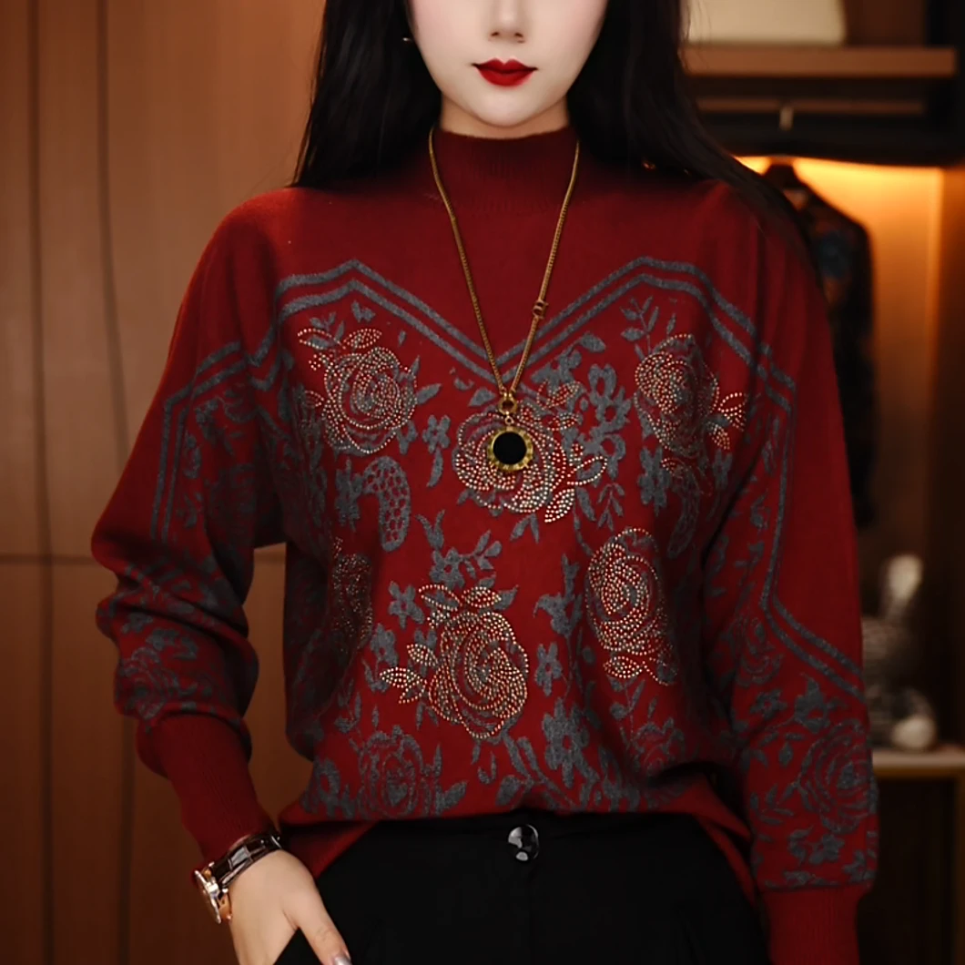 D0101-秋冬保暖毛衣抗起球高端显瘦减龄洋气宽松女士气质时尚