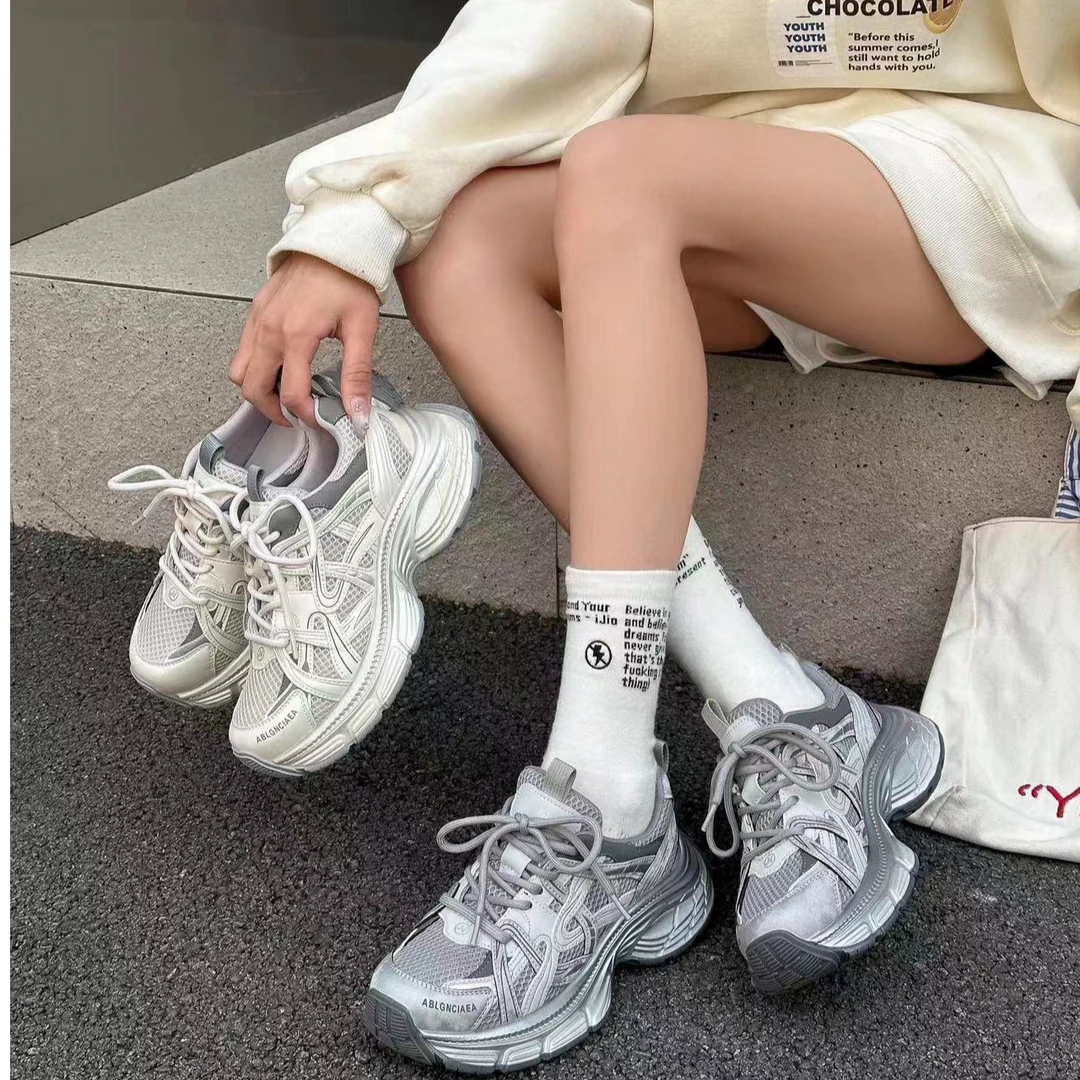 欧货老爹鞋女2025新款春季百搭圆头网布透气休闲运动鞋潮9909-5