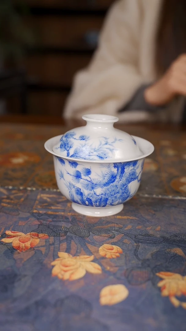 【闪购商品】杯丐版韵野松竹梅盖碗