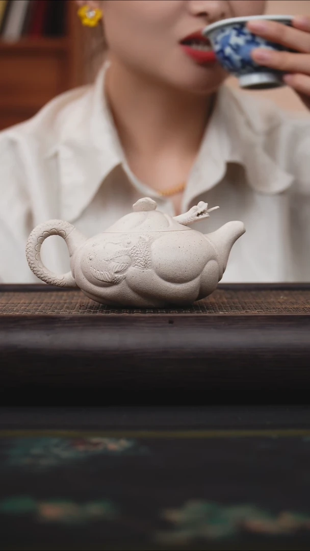 茶壶紫砂定窑白 鱼化龙