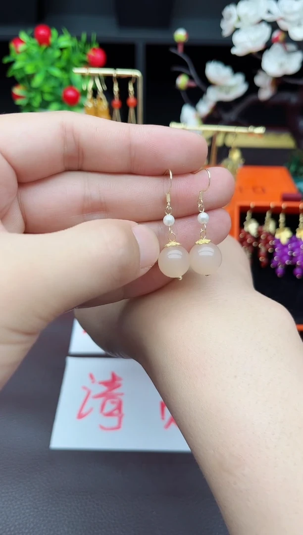 玛瑙/玉髓耳饰银S925镶嵌218000