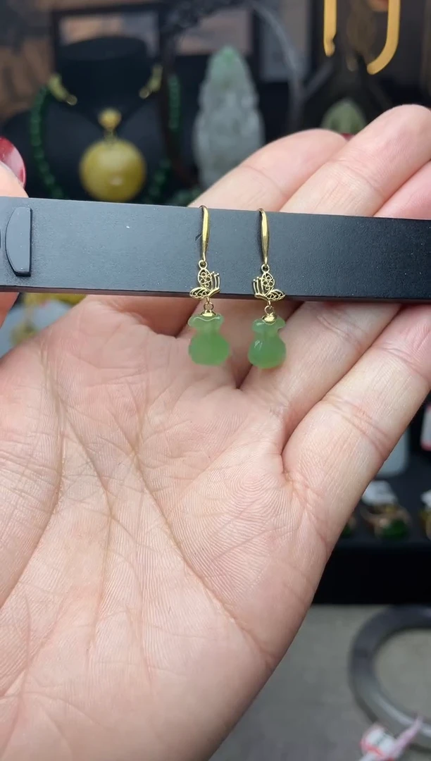 【闪购商品】和田玉耳饰18K金镶嵌耳饰ge09