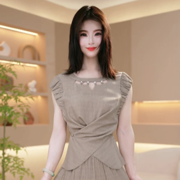 精致修身大气简约夏季新款掐腰显瘦连衣裙套装两件套M-4XL