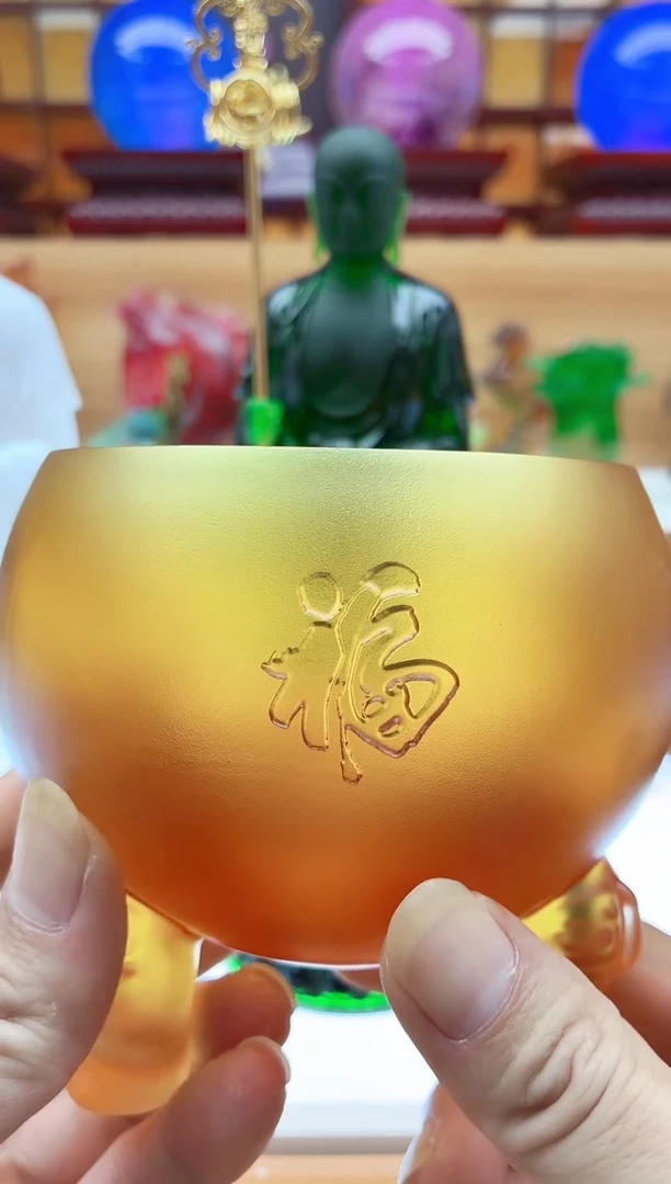 手工艺品琉璃用****0琥珀色三角双福香炉