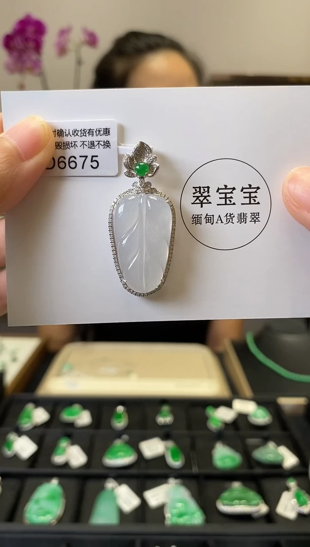 颈饰18K金镶嵌翡翠D6675 叶子 含运营费