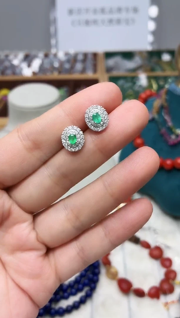 银S925镶嵌耳饰祖母绿281BJ1212产品一个（多样性）