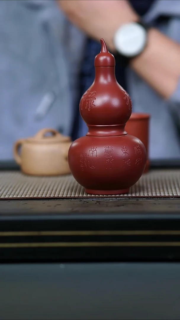 茶壶紫砂诺**舟朱泥刻绘福禄寿禧葫芦宝瓶