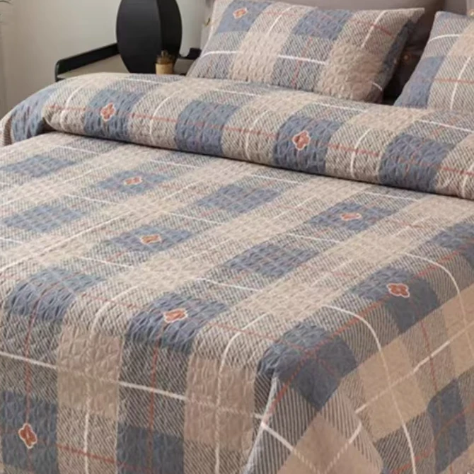 【微瑕】博尔-咖色水洗棉绗缝双人床盖2*2.3m