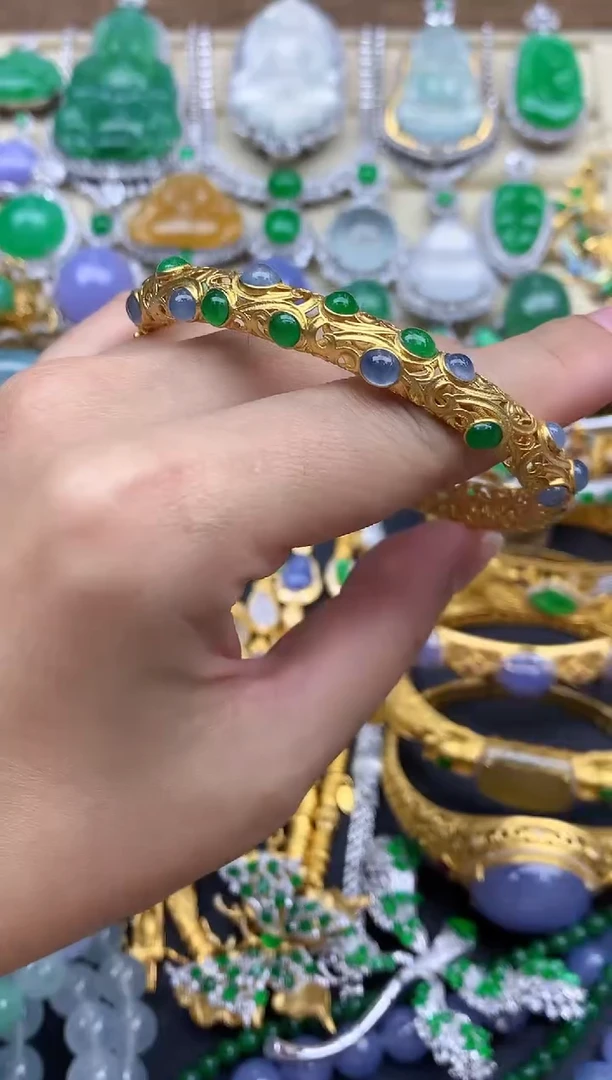 翡翠手镯18K金镶嵌334-春日珠宝