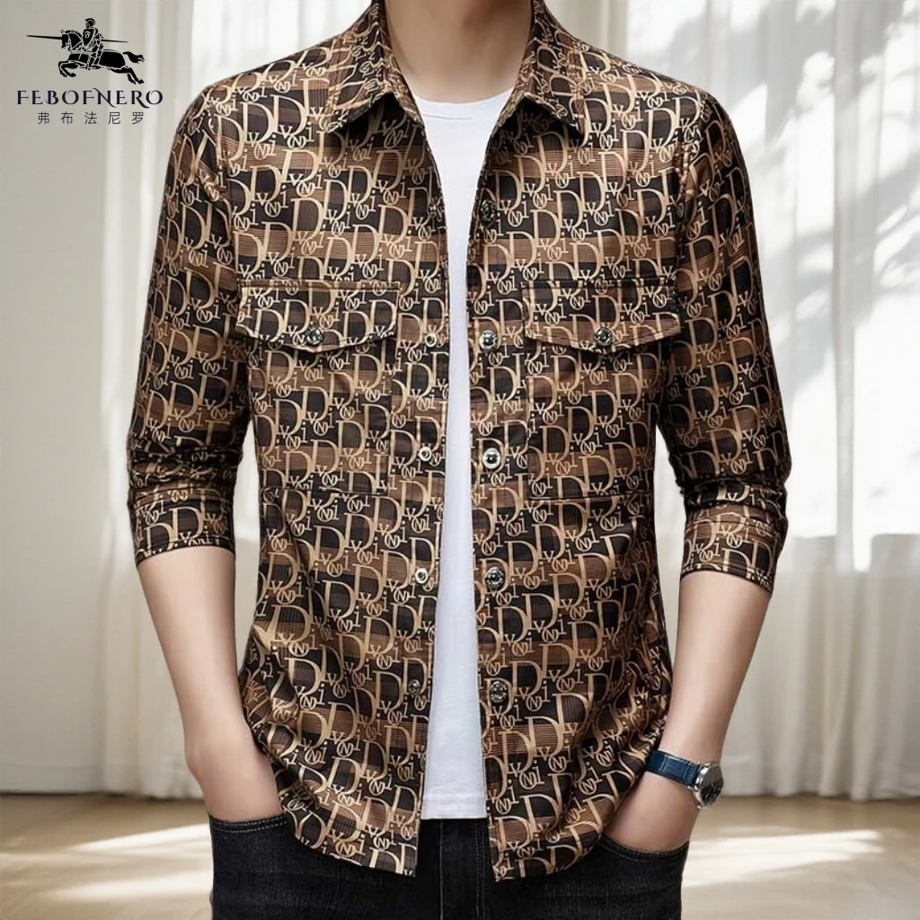 潮牌轻奢印花衬衫式夹克时尚翻领春秋季薄款个性潮流痞帅工装外套