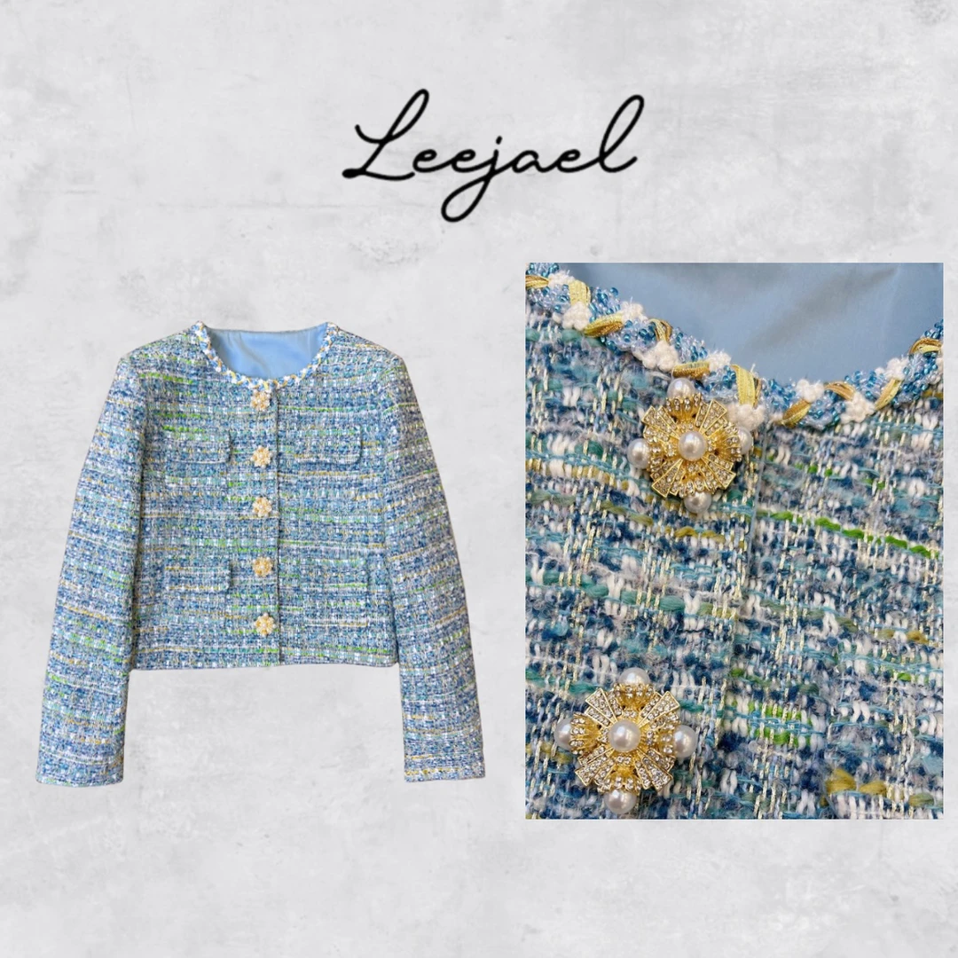 欧货时尚小香风圣西尔蓝千金亮片设计外套 LJE-F56#