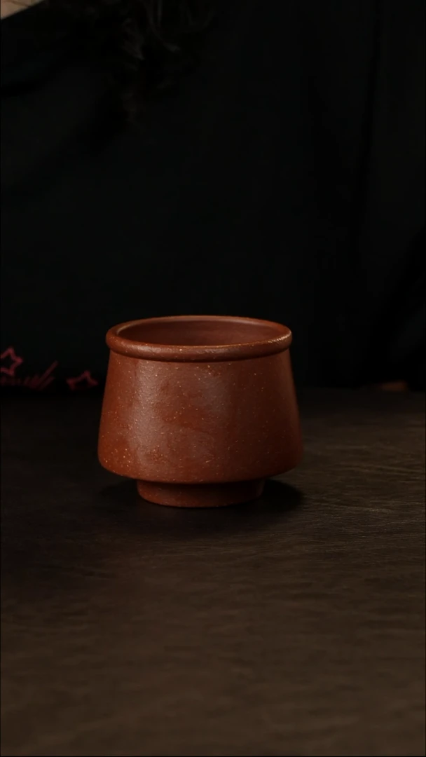 茶杯紫砂手磨粗砂红降坡 主人杯