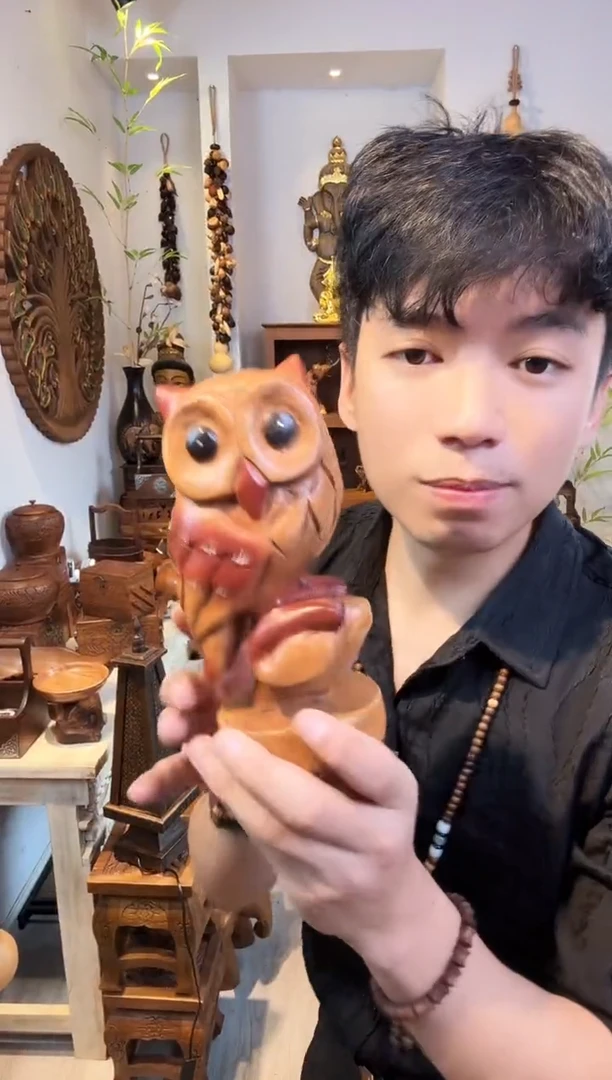 木猫头鹰摆件实木