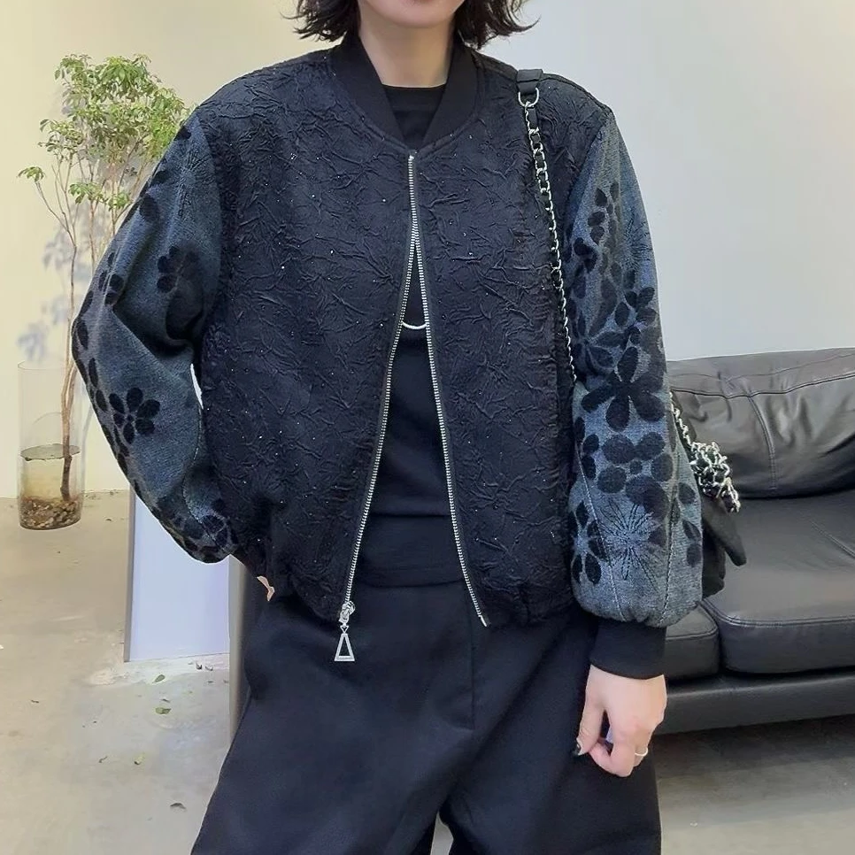 小施家欧版重工闪钻设计拼接牛仔袖高端外套8219