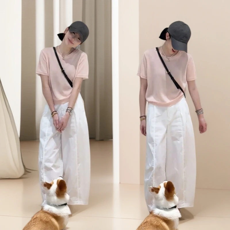 夏季一整套女装2025新款韩版小清新休闲显瘦针织短袖休闲裤两件套