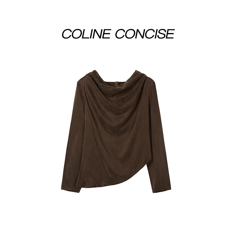 COLINE CONCISE 设计款铜氨丝时髦衬衣上衣25秋季66213