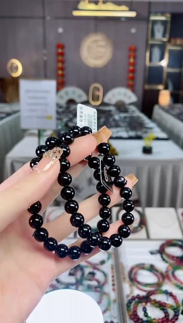 老矿黑碧玺单圈手串8mm+未镶嵌碧玺dan多样性发货一条