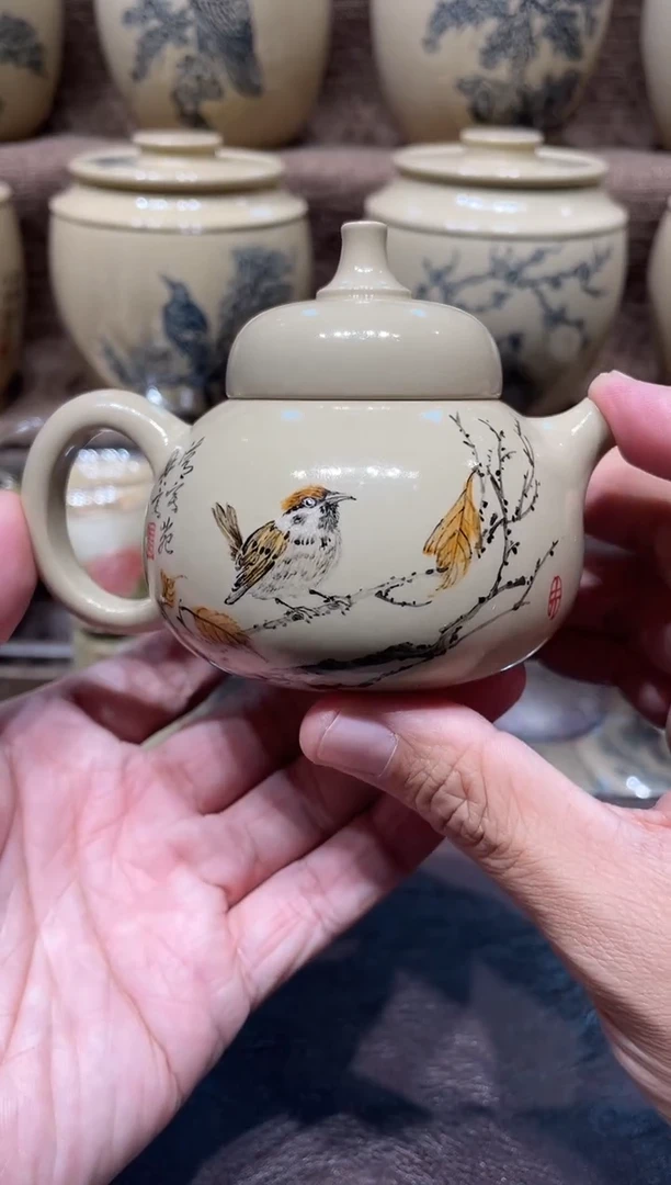 泥塑王宇白泥青柚彩绘茶壶 120cc