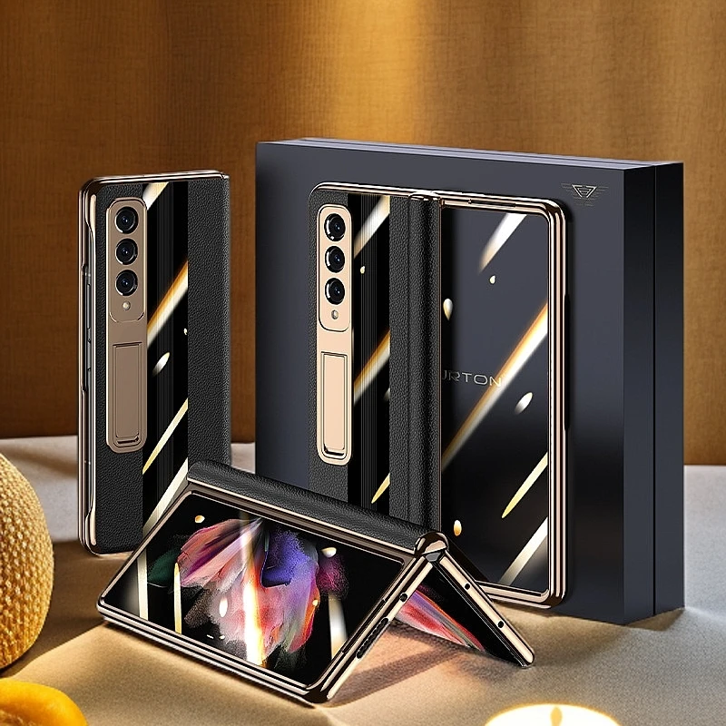 三星fold3手机壳折叠屏真皮商务保护壳w22壳膜一体铰链全包防摔保