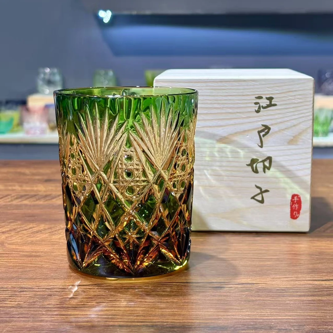 双十一活动 高端水晶夜歌江户切子手工雕刻威士忌酒杯耐热茶杯