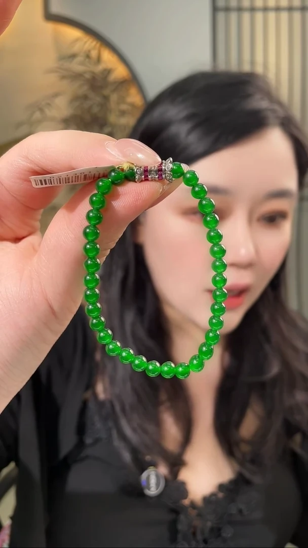 项链未镶嵌翡翠天然翡翠a货帝绿天花板卡五手串
