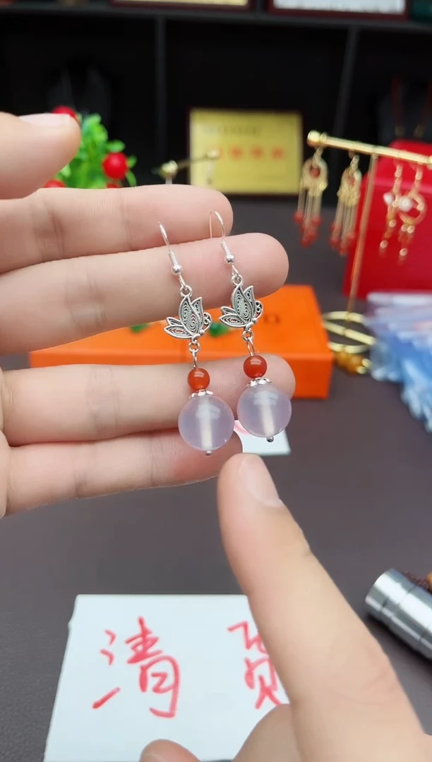 【闪购商品】玛瑙/玉髓耳钉银S925镶嵌729000